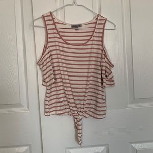 Striped Cold Shoulder Tie Front Blouse